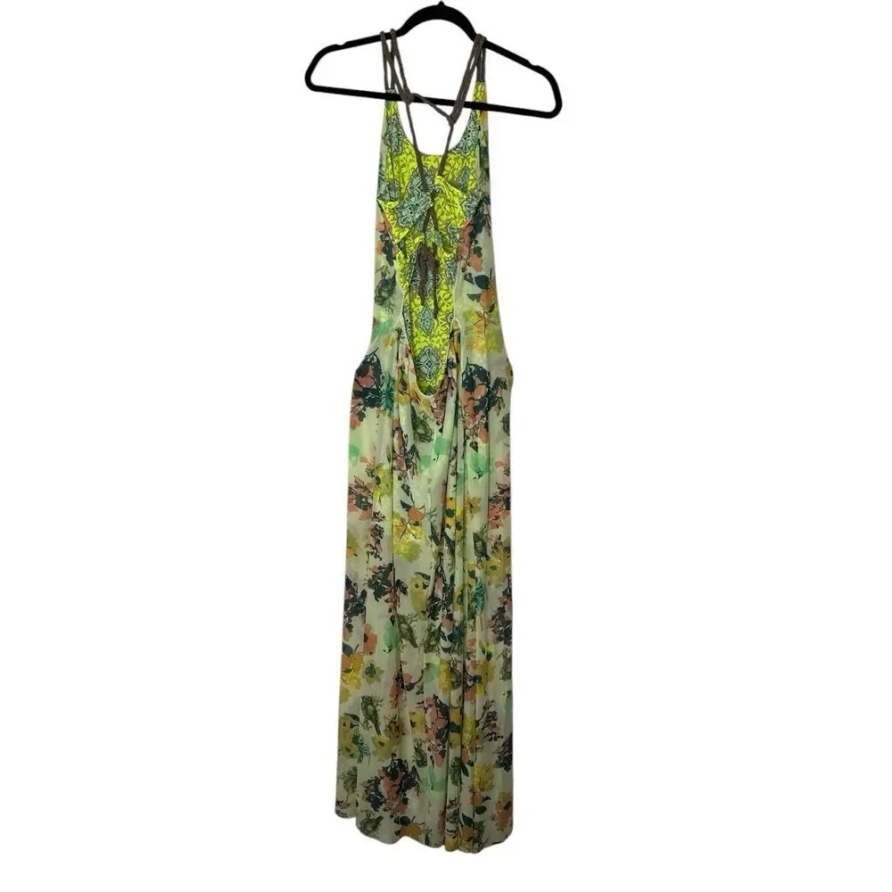 Maaji‎ Maxi Dress Women Medium Open Back Beach Bird Tropical Lightweight Stretch - Picture 2 of 10